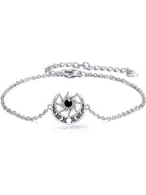 Sterling Silver Sun Moon Bracelet with Birthstone Gemstones - Unique Jewelry